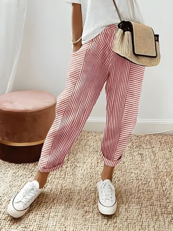 Pantalon Rayé Zoé Femme | Jambes Larges, Taille Haute Estivale 0