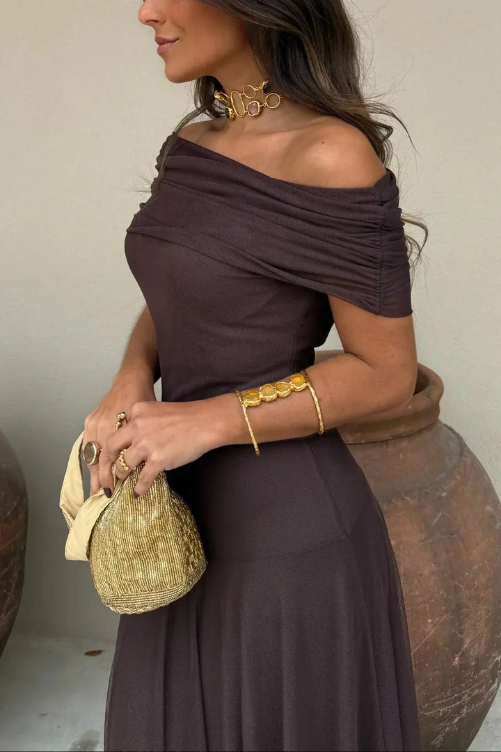 Robe Longue Léa | Drapé Asymétrique, Taille Marquée 2