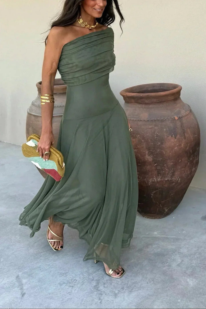 Robe Longue Léa | Drapé Asymétrique, Taille Marquée 10