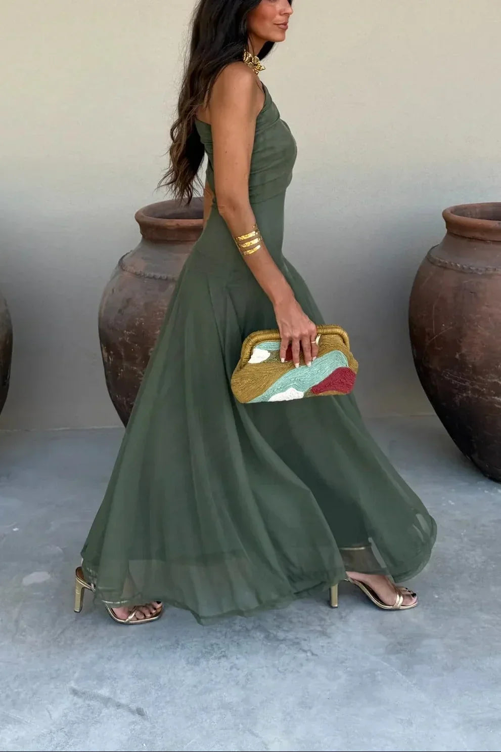 Robe Longue Léa | Drapé Asymétrique, Taille Marquée 11