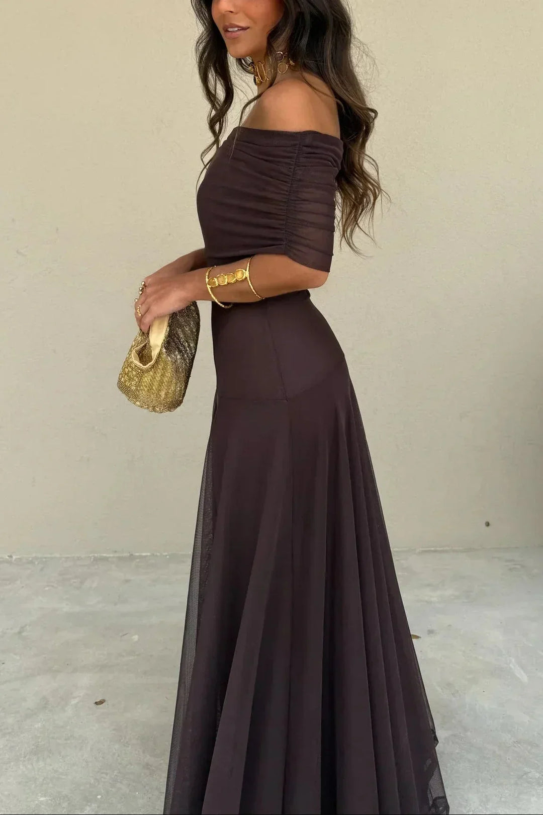 Robe Longue Léa | Drapé Asymétrique, Taille Marquée 1