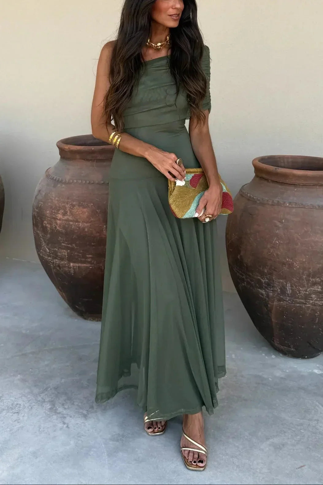 Robe Longue Léa | Drapé Asymétrique, Taille Marquée 9