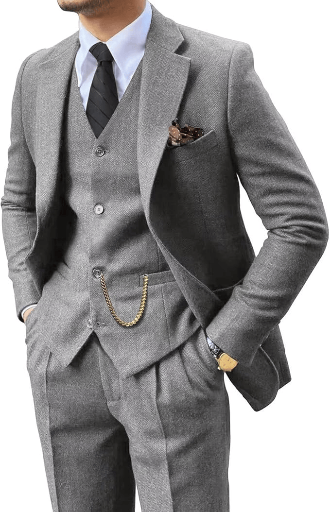 Costume à Chevrons Victor Homme | Laine Mélangée, Trois Pièces 7